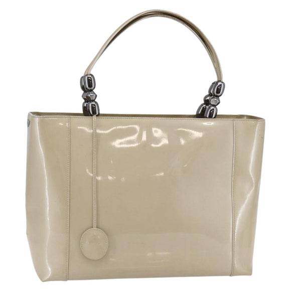 Christian Dior Maris Pearl Tote Bag Patent leather Beige Auth 146601