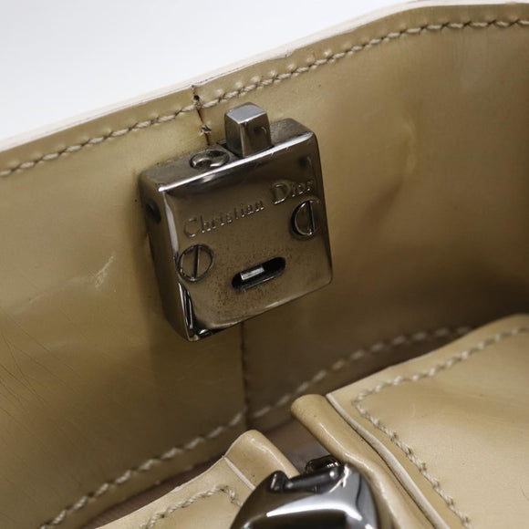 Christian Dior Maris Pearl Tote Bag Patent leather Beige Auth 146601