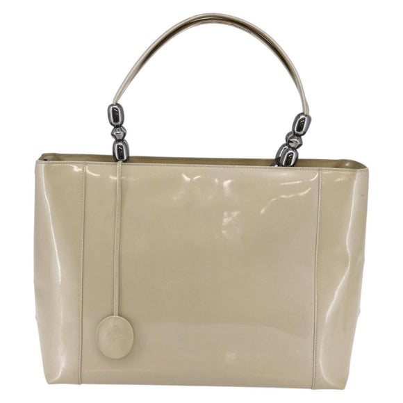 Christian Dior Maris Pearl Tote Bag Patent leather Beige Auth 146601