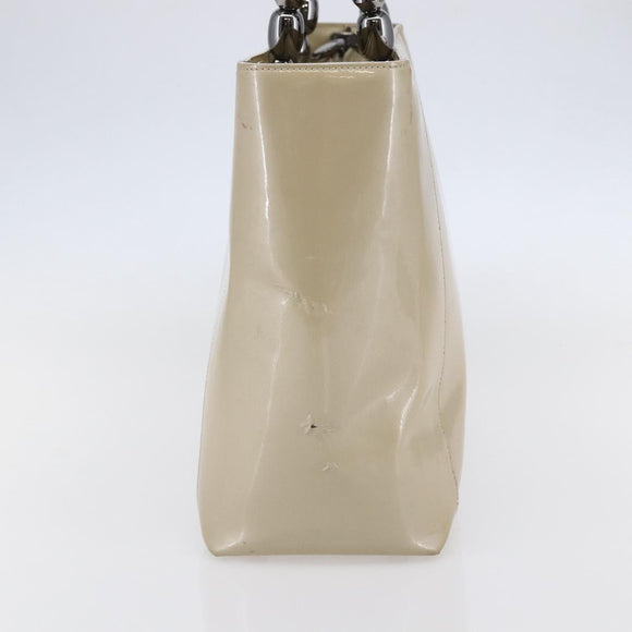 Christian Dior Maris Pearl Tote Bag Patent leather Beige Auth 146601