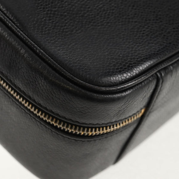 CHANEL COCO Mark Vanity Hand Bag Caviar Skin Black Gold CC Auth 146602A