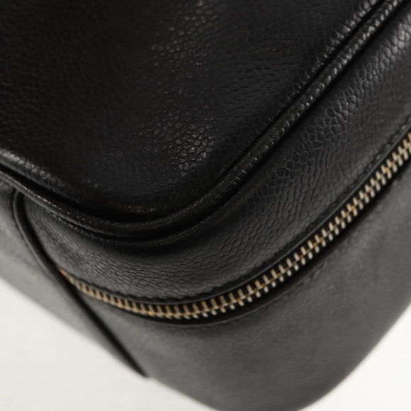 CHANEL COCO Mark Vanity Hand Bag Caviar Skin Black Gold CC Auth 146602A