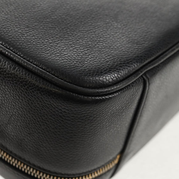 CHANEL COCO Mark Vanity Hand Bag Caviar Skin Black Gold CC Auth 146602A