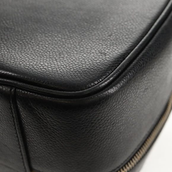 CHANEL COCO Mark Vanity Hand Bag Caviar Skin Black Gold CC Auth 146602A