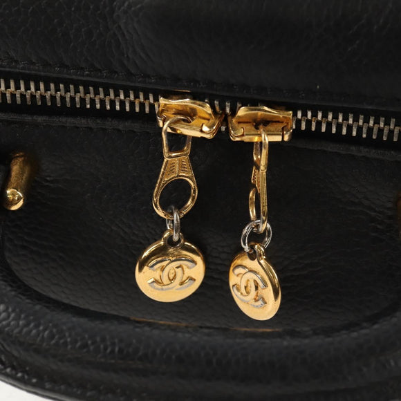 CHANEL COCO Mark Vanity Hand Bag Caviar Skin Black Gold CC Auth 146602V