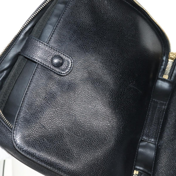 CHANEL COCO Mark Vanity Hand Bag Caviar Skin Black Gold CC Auth 146602A