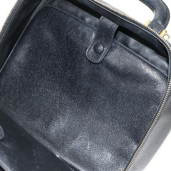 CHANEL COCO Mark Vanity Hand Bag Caviar Skin Black Gold CC Auth 146602A