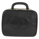 CHANEL COCO Mark Vanity Hand Bag Caviar Skin Black Gold CC Auth 146602A-2