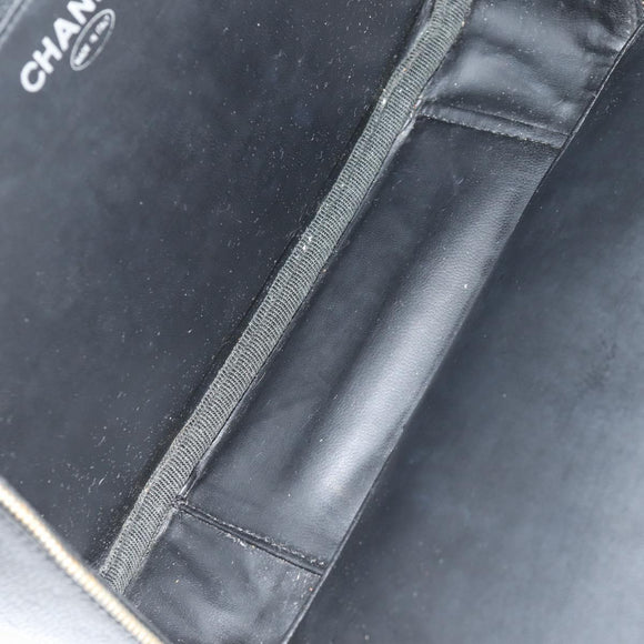 CHANEL COCO Mark Vanity Hand Bag Caviar Skin Black Gold CC Auth 146602A