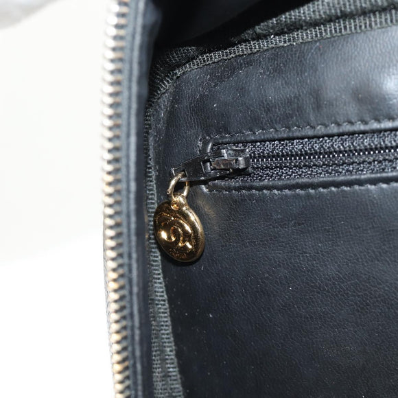 CHANEL COCO Mark Vanity Hand Bag Caviar Skin Black Gold CC Auth 146602A