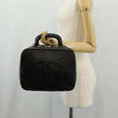 CHANEL COCO Mark Vanity Hand Bag Caviar Skin Black Gold CC Auth 146602A-30