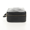 CHANEL COCO Mark Vanity Hand Bag Caviar Skin Black Gold CC Auth 146602V-4