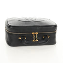 CHANEL COCO Mark Vanity Hand Bag Caviar Skin Black Gold CC Auth 146602A-7