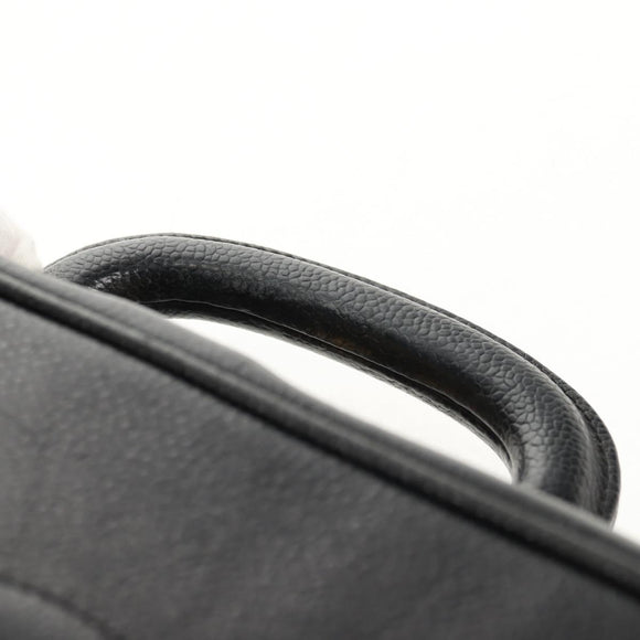 CHANEL COCO Mark Vanity Hand Bag Caviar Skin Black Gold CC Auth 146602A