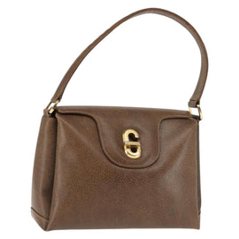 GUCCI Hand Bag Leather Vintage Gold Brown Auth 146612