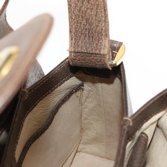 GUCCI Hand Bag Leather Vintage Gold Brown Auth 146612