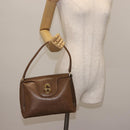GUCCI Hand Bag Leather Vintage Gold Brown Auth 146612-22