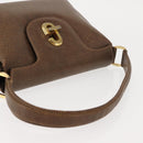 GUCCI Hand Bag Leather Vintage Gold Brown Auth 146612-6
