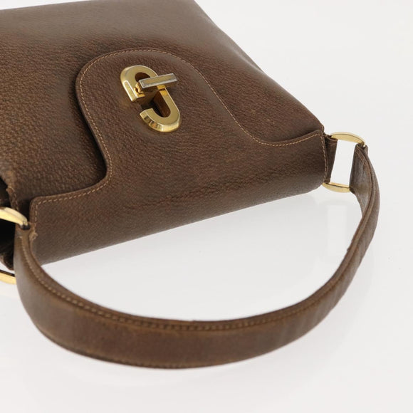GUCCI Hand Bag Leather Vintage Gold Brown Auth 146612