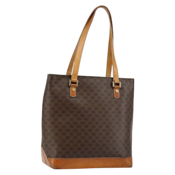 CELINE Macadam Canvas Tote Bag PVC Leather Brown Gold Auth 146613