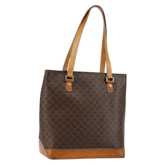 CELINE Macadam Canvas Tote Bag PVC Leather Brown Gold Auth 146613