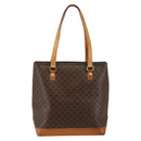 CELINE Macadam Canvas Tote Bag PVC Leather Brown Gold Auth 146613-2
