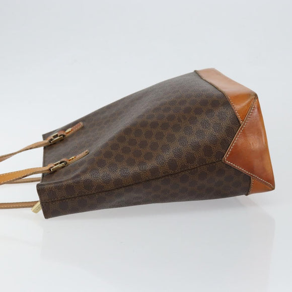 CELINE Macadam Canvas Tote Bag PVC Leather Brown Gold Auth 146613