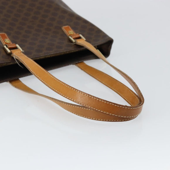 CELINE Macadam Canvas Tote Bag PVC Leather Brown Gold Auth 146613
