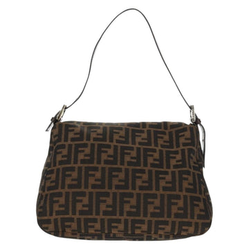 FENDI Zucca Canvas Mamma Baguette Shoulder Bag Black Brown Silver Auth 146614V - 0