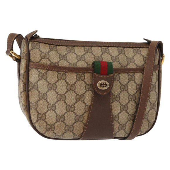 GUCCI GG Supreme Web Sherry Line Bag PVC Beige Gold 89 02 032 Auth 146615