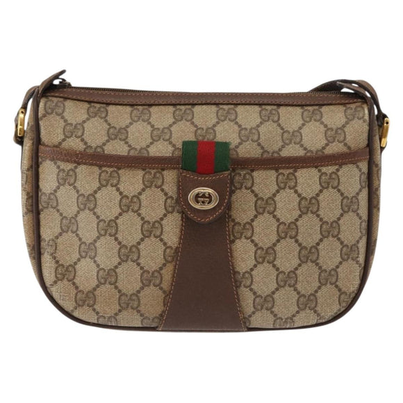 GUCCI GG Supreme Web Sherry Line Bag PVC Beige Gold 89 02 032 Auth 146615