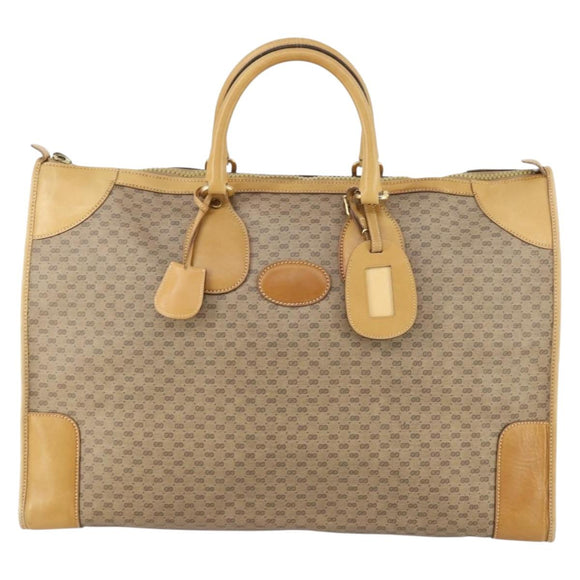 GUCCI Micro GG Supreme Hand Bag PVC Leather Vintage Beige Gold Auth 146616