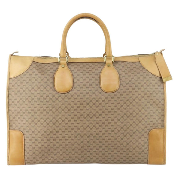 GUCCI Micro GG Supreme Hand Bag PVC Leather Vintage Beige Gold Auth 146616