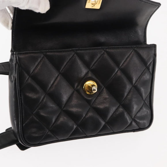 CHANEL Waist pouch Matelasse Waist bag Leather Black Gold CC Auth 146618