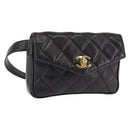 CHANEL Waist pouch Matelasse Waist bag Leather Black Gold CC Auth 146618-1