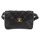 CHANEL Waist pouch Matelasse Waist bag Leather Black Gold CC Auth 146618-13