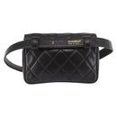 CHANEL Waist pouch Matelasse Waist bag Leather Black Gold CC Auth 146618-2