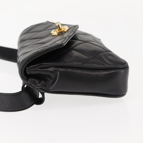 CHANEL Waist pouch Matelasse Waist bag Leather Black Gold CC Auth 146618