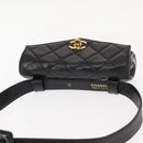 CHANEL Waist pouch Matelasse Waist bag Leather Black Gold CC Auth 146618-6