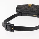 CHANEL Waist pouch Matelasse Waist bag Leather Black Gold CC Auth 146618-7
