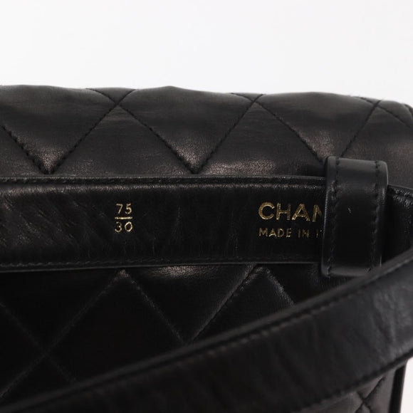 CHANEL Waist pouch Matelasse Waist bag Leather Black Gold CC Auth 146618
