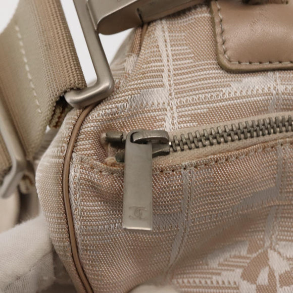 CHANEL New Travel Line Shoulder Bag Nylon Beige CC Auth 146622