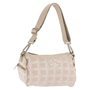 CHANEL New Travel Line Shoulder Bag Nylon Beige CC Auth 146622