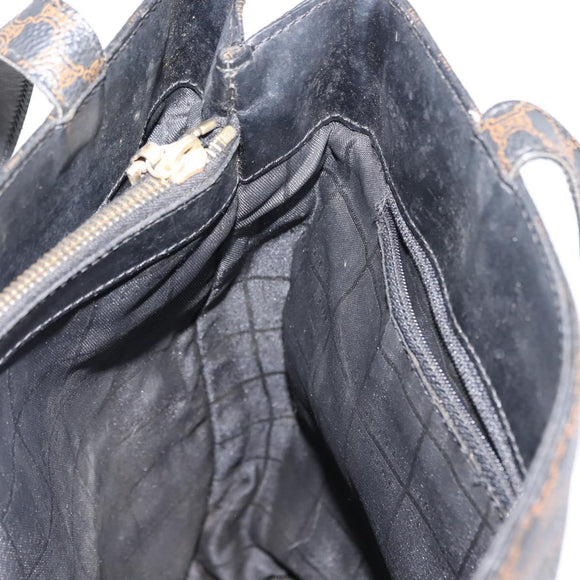 CELINE Macadam Canvas Tote Bag PVC Leather Black Gold Auth 146629
