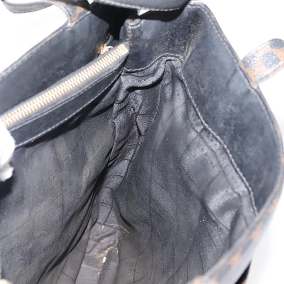 CELINE Macadam Canvas Tote Bag PVC Leather Black Gold Auth 146629