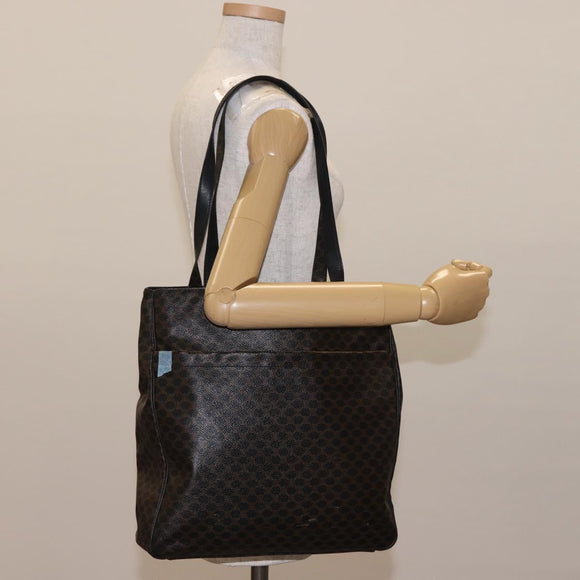 CELINE Macadam Canvas Tote Bag PVC Leather Black Gold Auth 146629