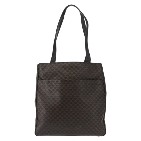 CELINE Macadam Canvas Tote Bag PVC Leather Black Gold Auth 146629