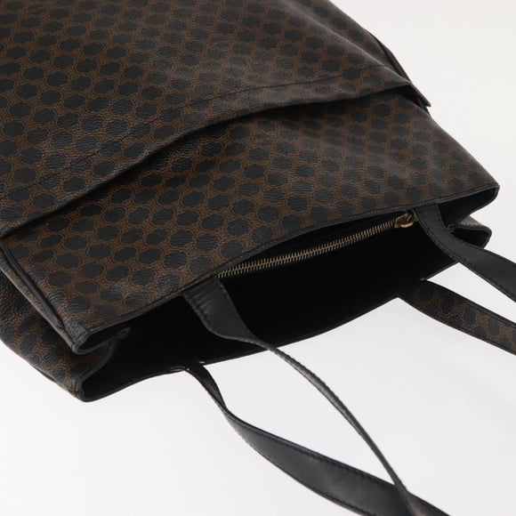 CELINE Macadam Canvas Tote Bag PVC Leather Black Gold Auth 146629