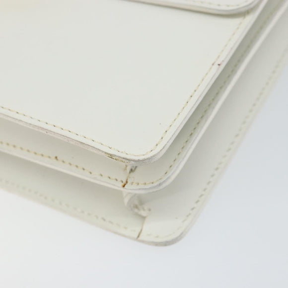 CELINE Hand Bag Leather White Gold Auth 146638