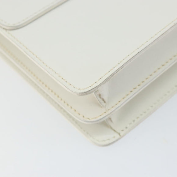 CELINE Hand Bag Leather White Gold Auth 146638